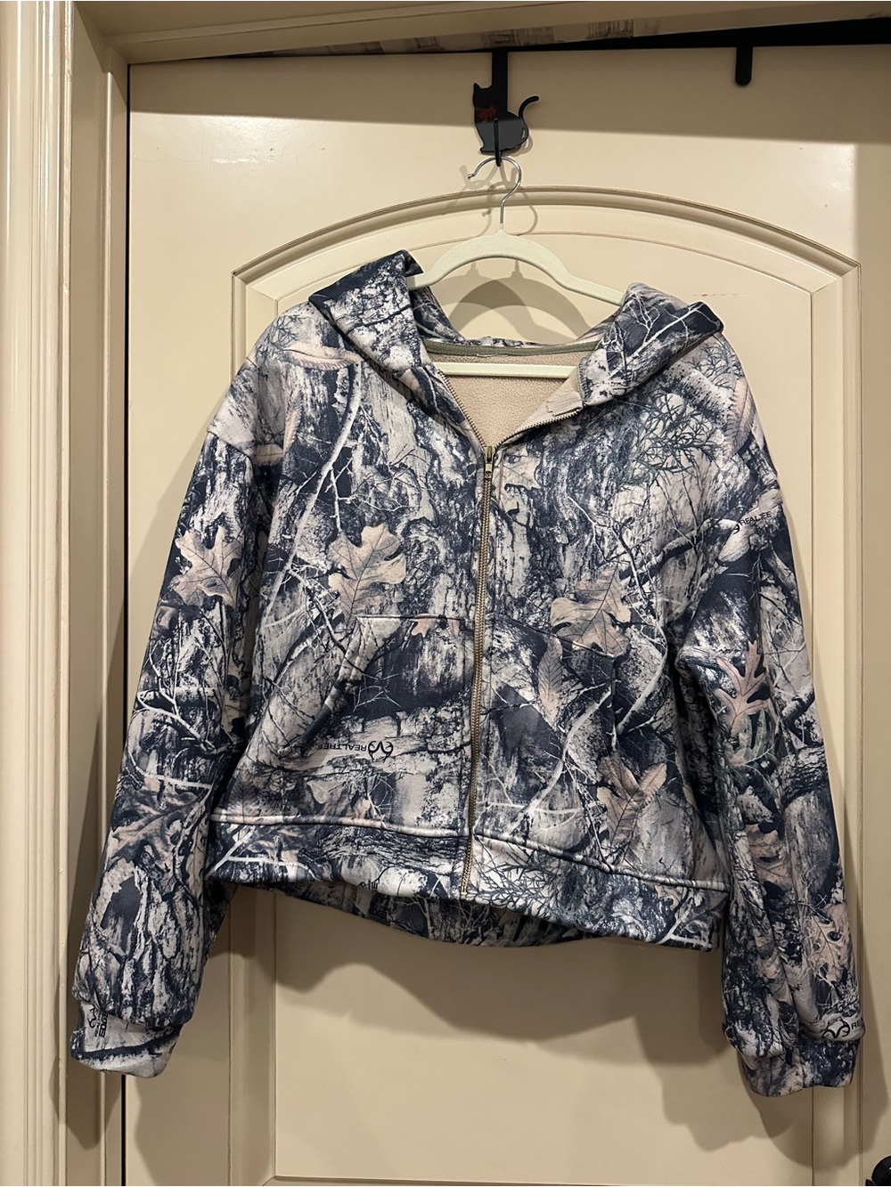 Camo Hooded Zip-Up Jacket with Fleece Lining